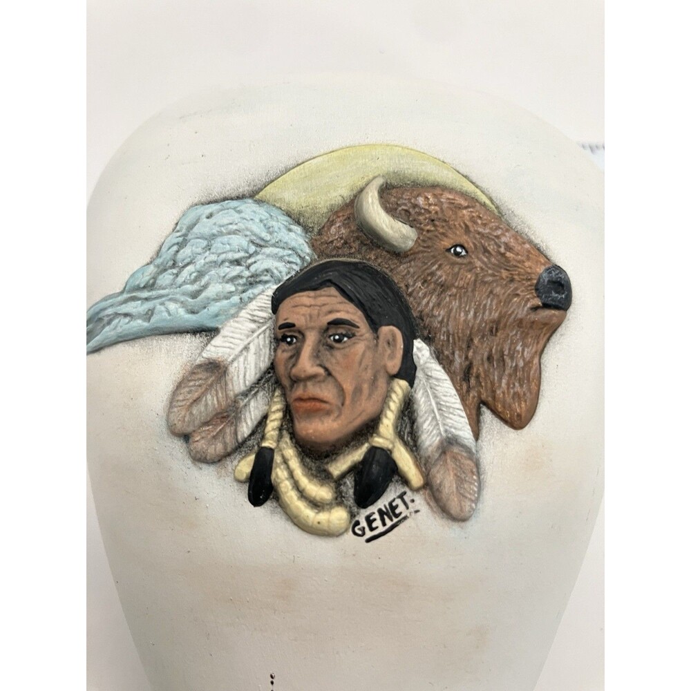 Native American Indigenous Themed Pottery Small Vase Signed Neutral Tone - Picture 7 of 7